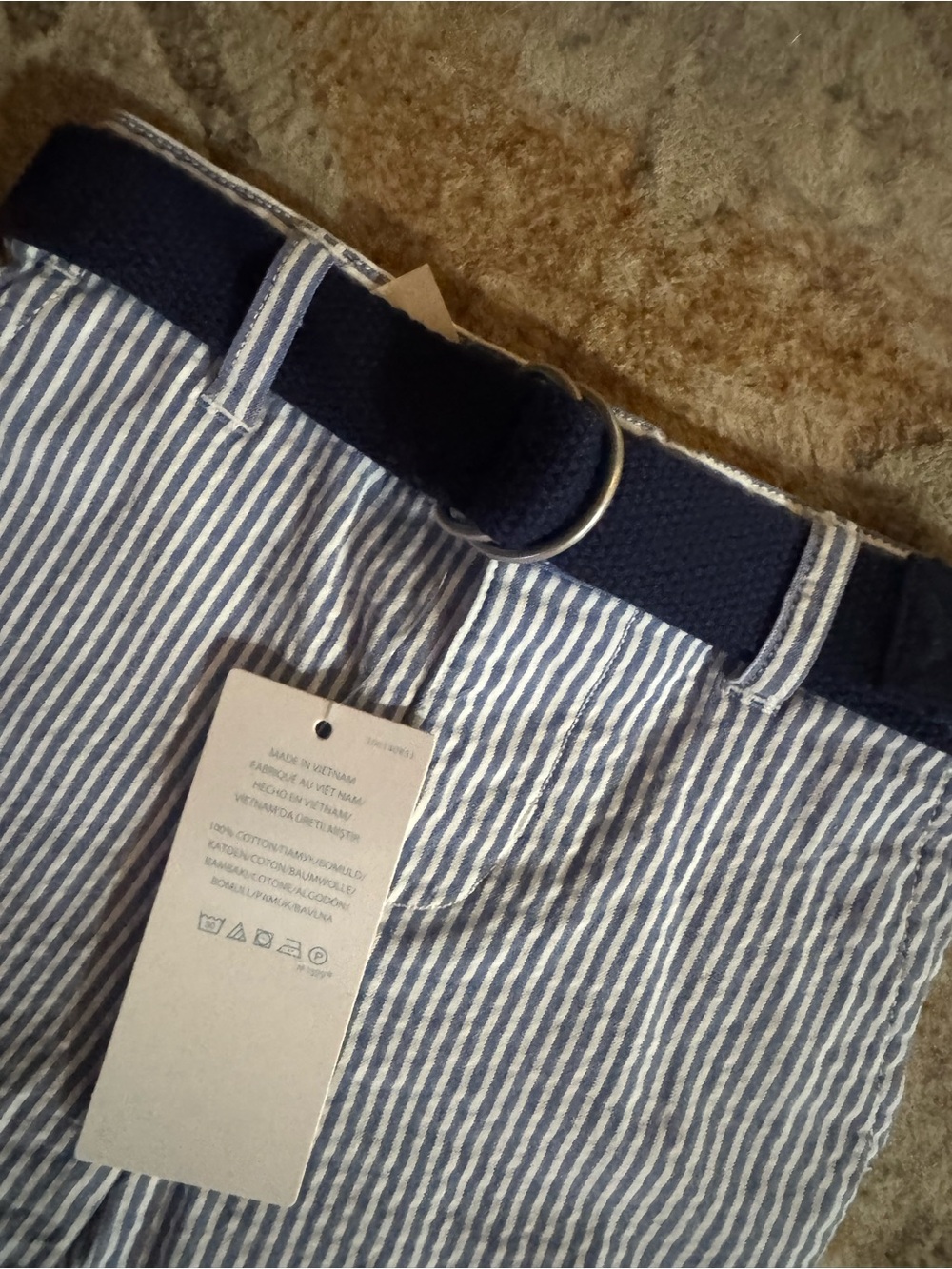 2/$25 Ralph Lauren Blue and White Striped Seersucker Kids Shorts with Navy Belt - Picture 2 of 5